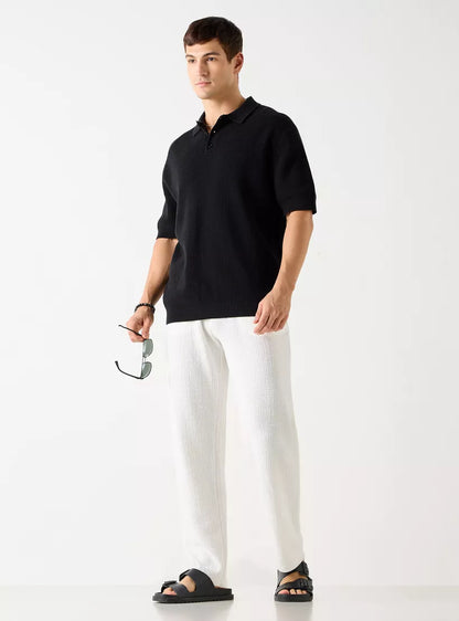 Men's Textured Polo Shirt - Black