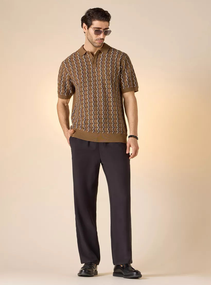 Polo Shirt with Geometric Print - Brown
