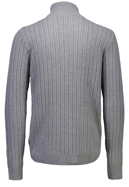 Textured Knit Cardigan with High Neck and Zipper - Grey