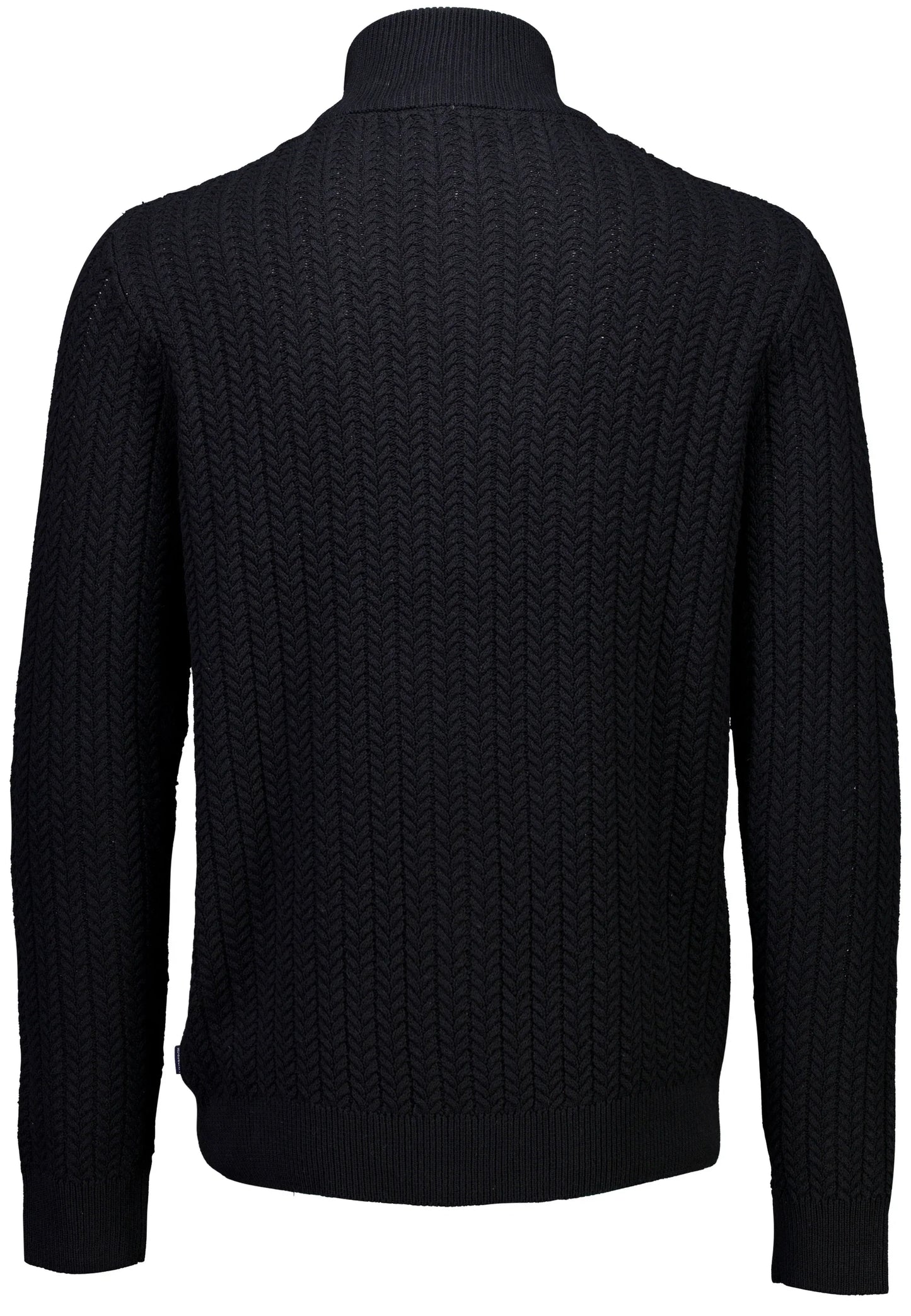 Textured Knit Cardigan with High Neck and Zipper - Black