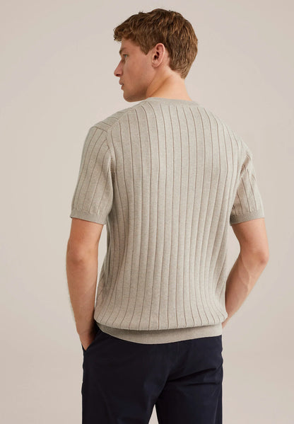 Textured Cotton Striped T-Shirt - Beige