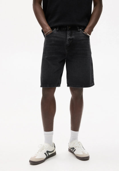 Straight Cut Denim Shorts - Black
