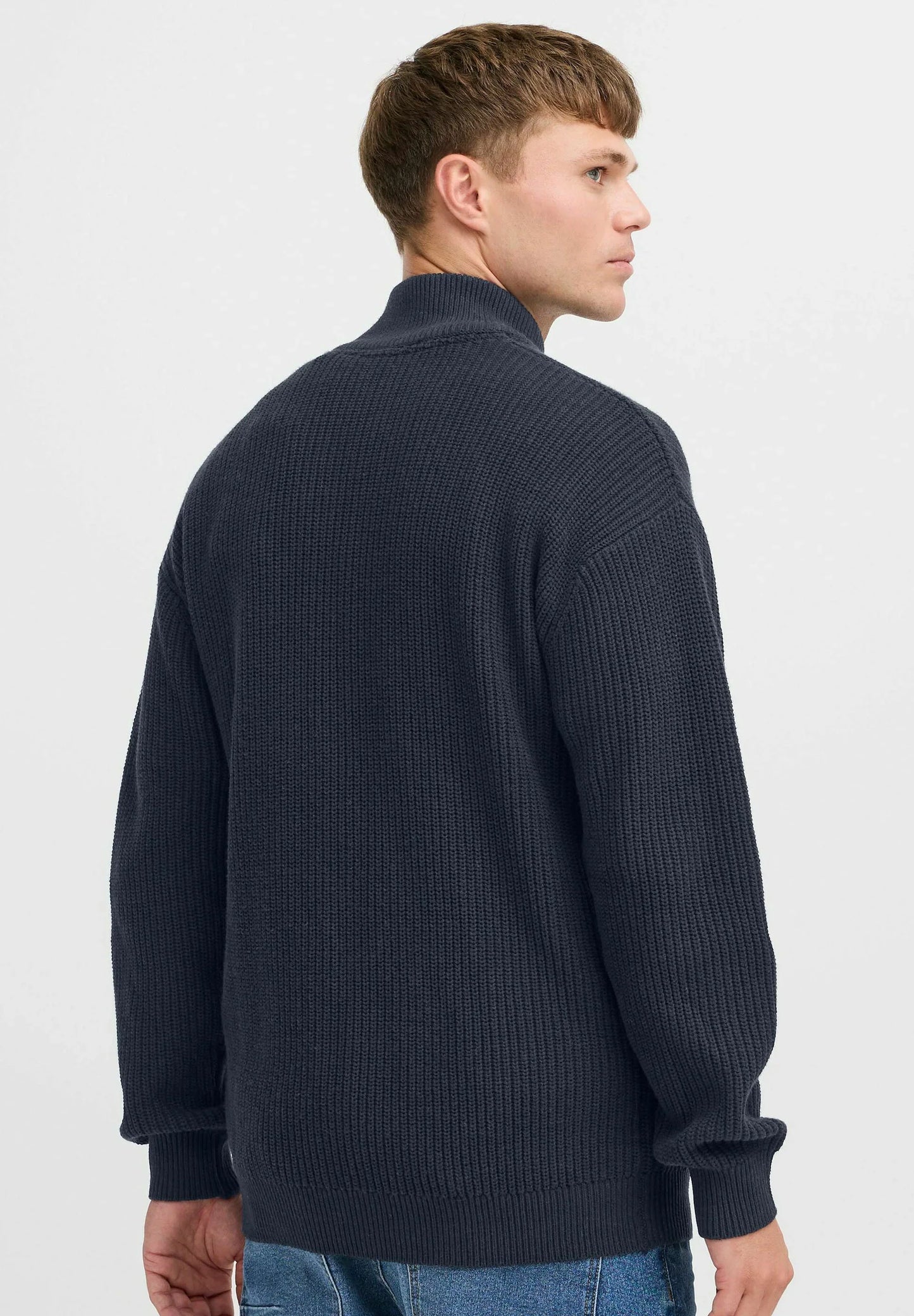 Men's High Neck Zip Front Jumper - Navy Blue