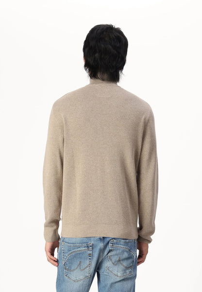 Textured Comfort Jumper with High Neck and Zip - Brown