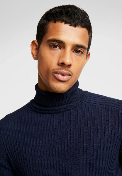 Navy Blue Wool Roll Neck Jumper