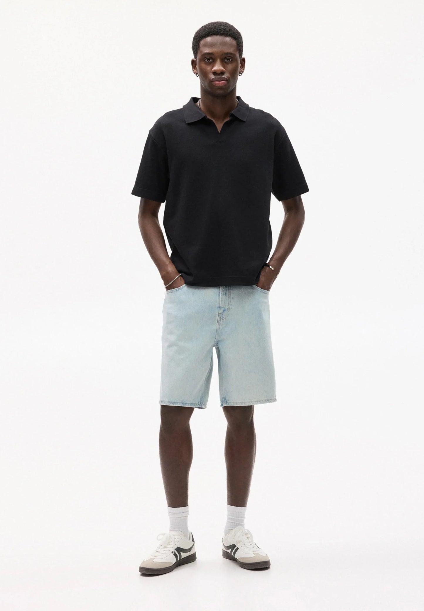 Straight Cut Denim Shorts - Light Blue
