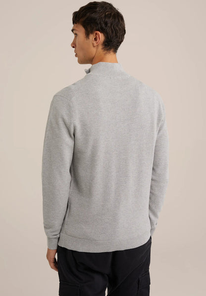 Men's Cotton Jumper with Troyer Neck and Zip - Grey