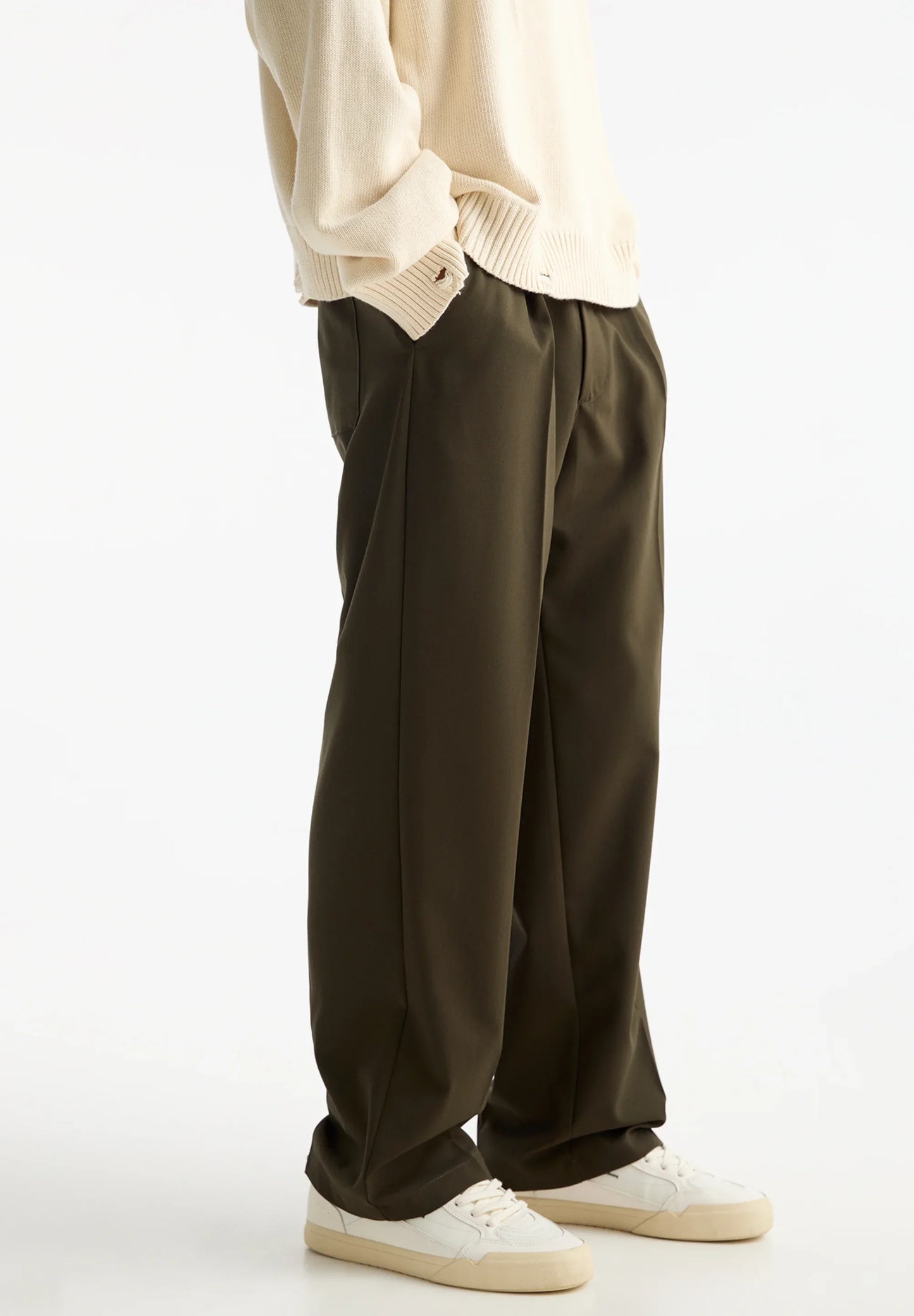 Wide Fit Casual Trousers - Khaki
