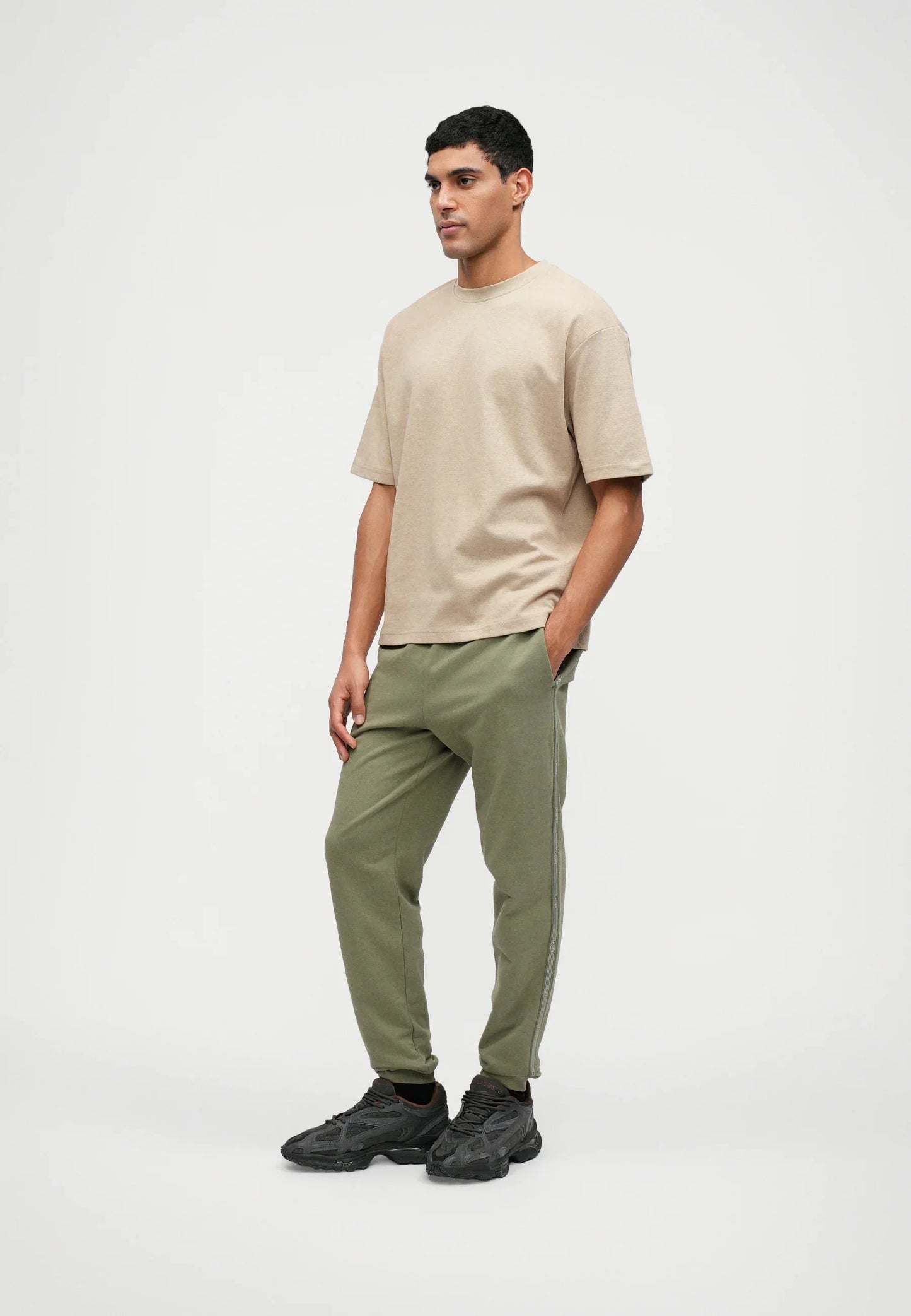 Men's Basic Oversized Round Neck T-Shirt - Beige