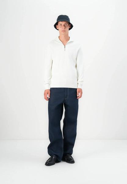 Textured Comfort Jumper with High Neck and Zip - White