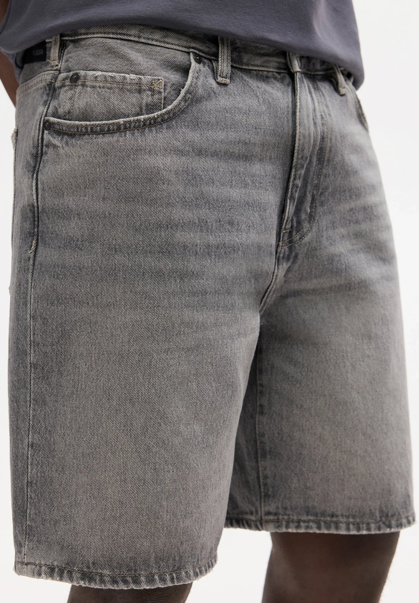 Straight Leg Denim Shorts - Dark Grey