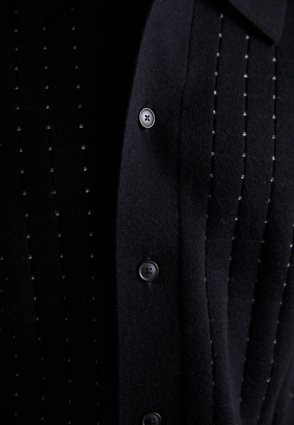 Ribbed Cotton Polo Shirt - Black