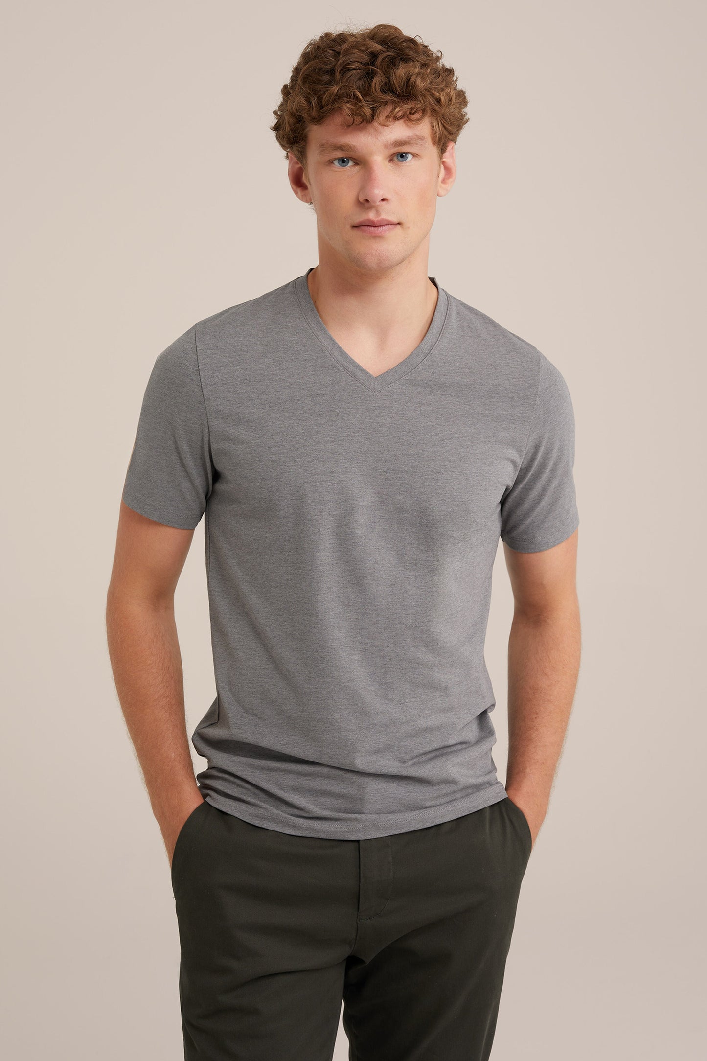 Regular Fit Basic V-Neck T-Shirt - Dark Grey