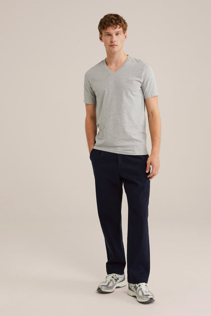 Basic Regular Fit T-Shirt with V-Neck - Grey