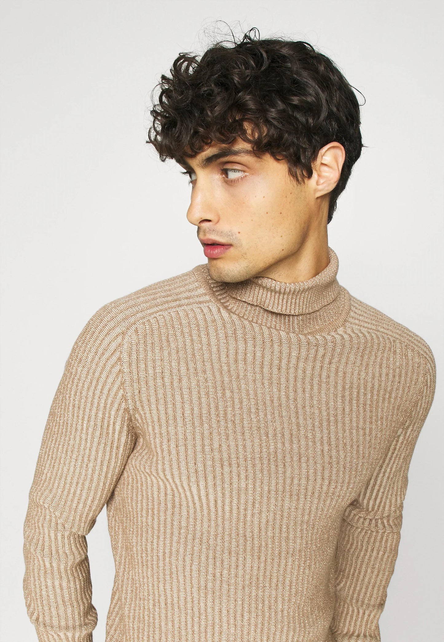 High-Neck Wool Jumper - Beige