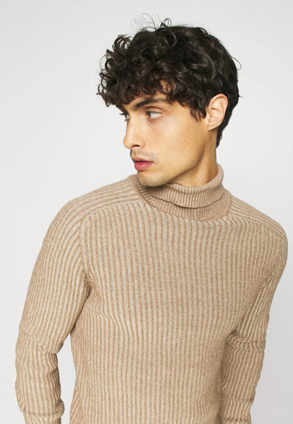 High-Neck Wool Jumper - Beige