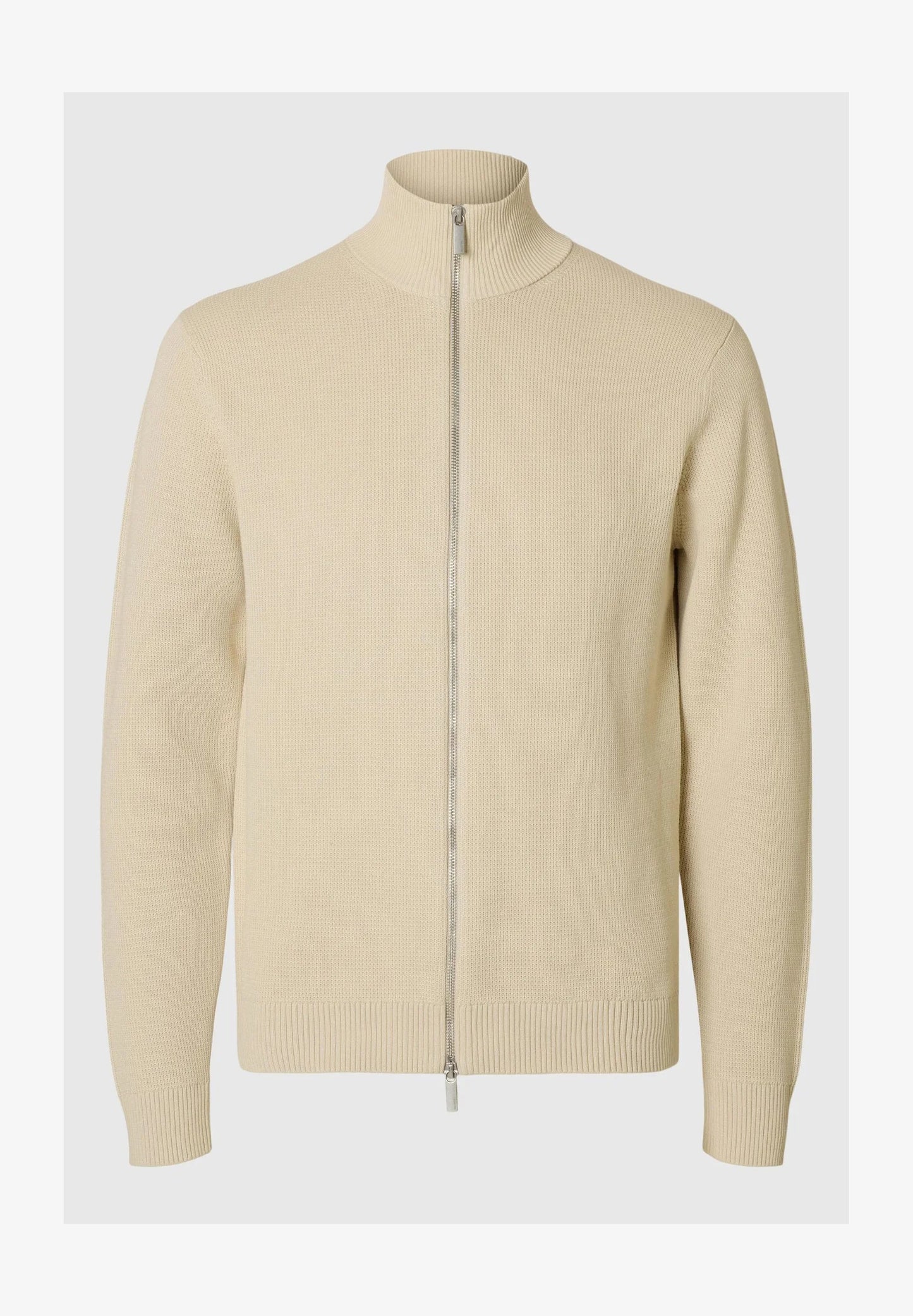 Cardigan Comfort with High Neck and Zipper – Beige
