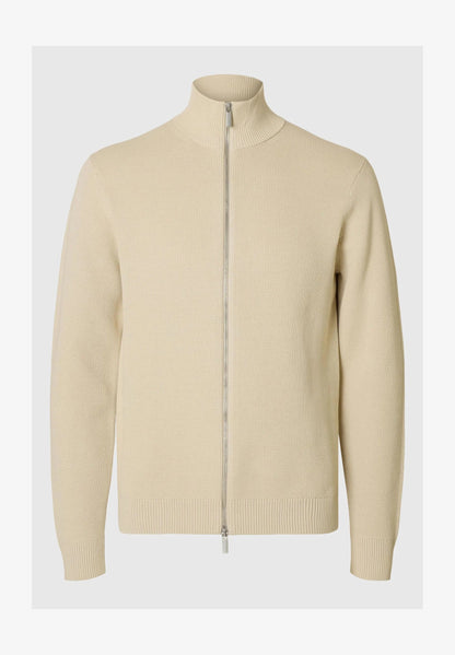 Cardigan Comfort with High Neck and Zipper – Beige