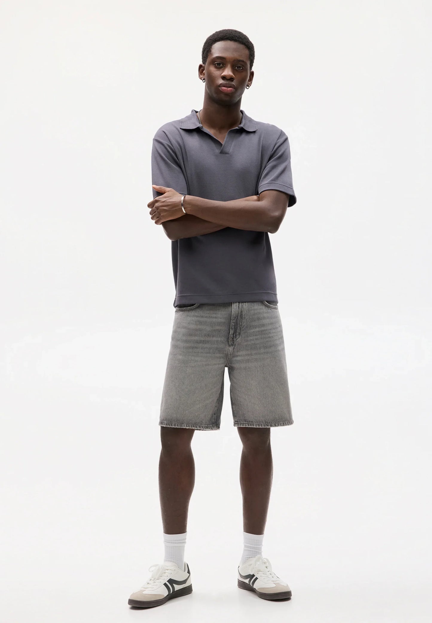 Straight Leg Denim Shorts - Dark Grey