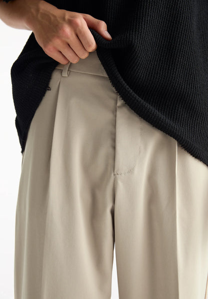 Wide Fit Casual Trousers - Beige
