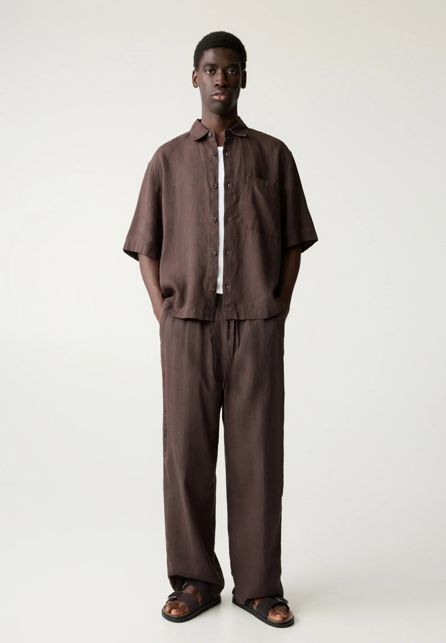 Blend Linen Trousers - Brown