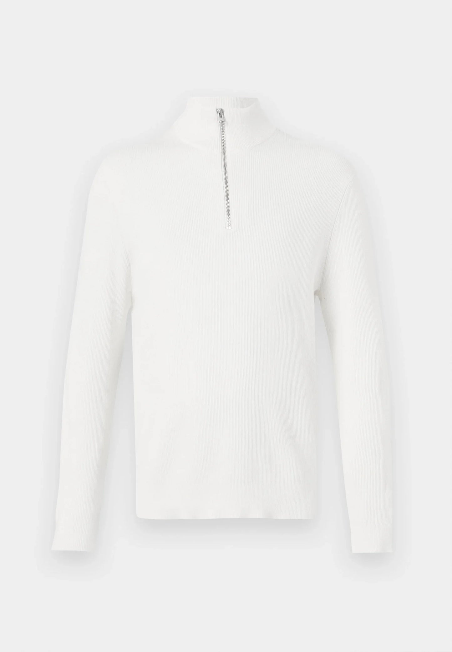 Textured Comfort Jumper with High Neck and Zip - White