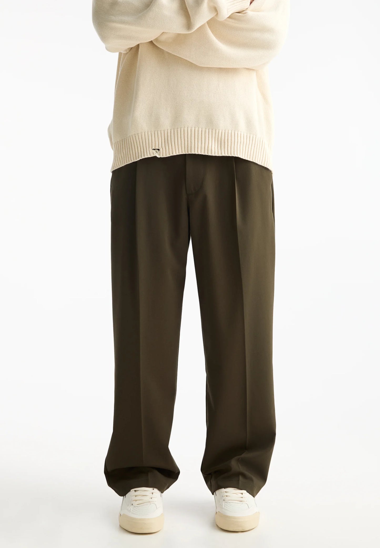 Wide Fit Casual Trousers - Khaki