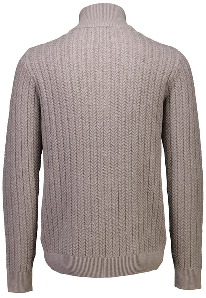 Textured Knit Cardigan with High Neck and Zip - Beige