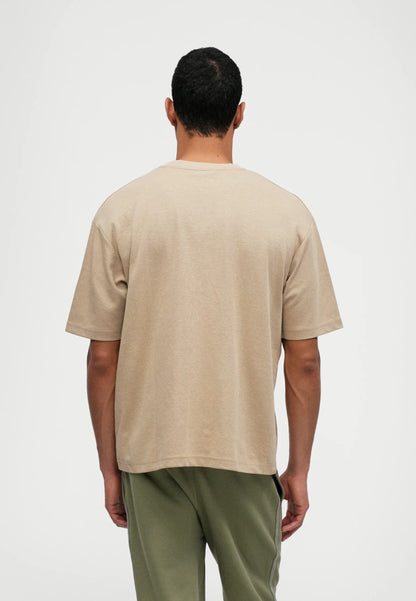 Men's Basic Oversized Round Neck T-Shirt - Beige