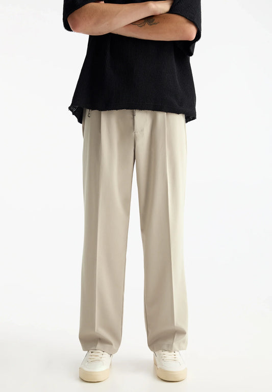 Wide Fit Casual Trousers - Beige