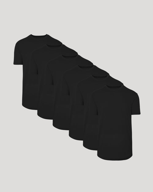 Set of 6 Black Crew Neck T-Shirts with Curved Hem