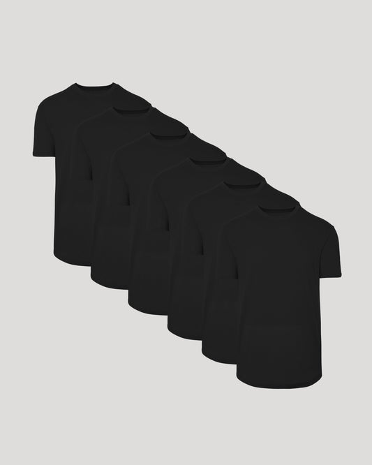 Set of 6 Black Crew Neck T-Shirts with Curved Hem