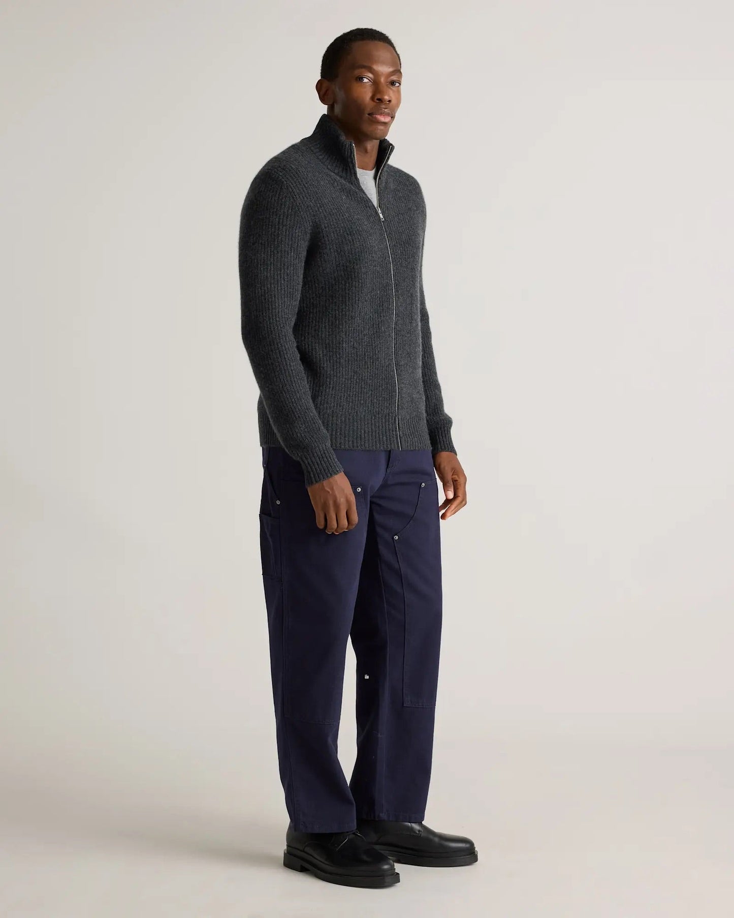 Men's 100% Cotton Jumper with Front Zip - Dark Grey