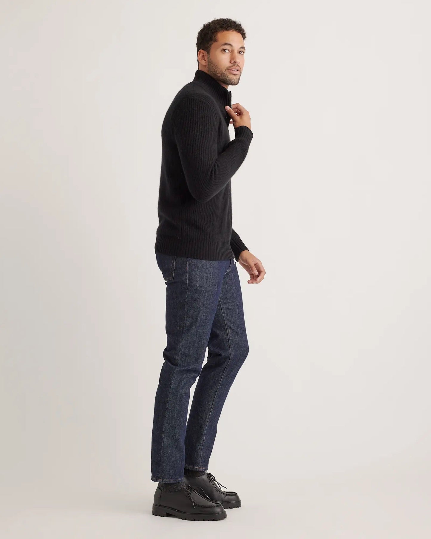 Men's 100% Cotton Zip-Front Jumper - Black