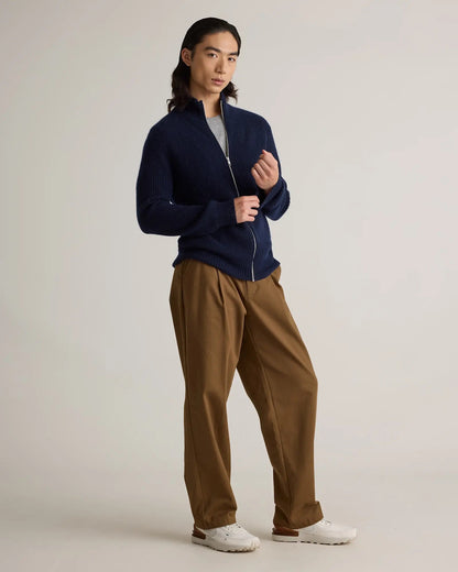 Men's 100% Cotton Front Zip Jumper - Navy Blue