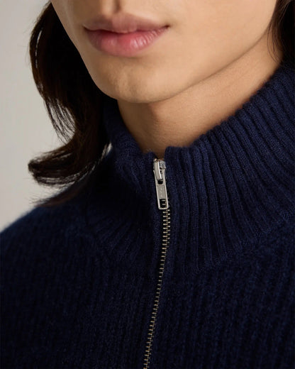 Men's 100% Cotton Front Zip Jumper - Navy Blue