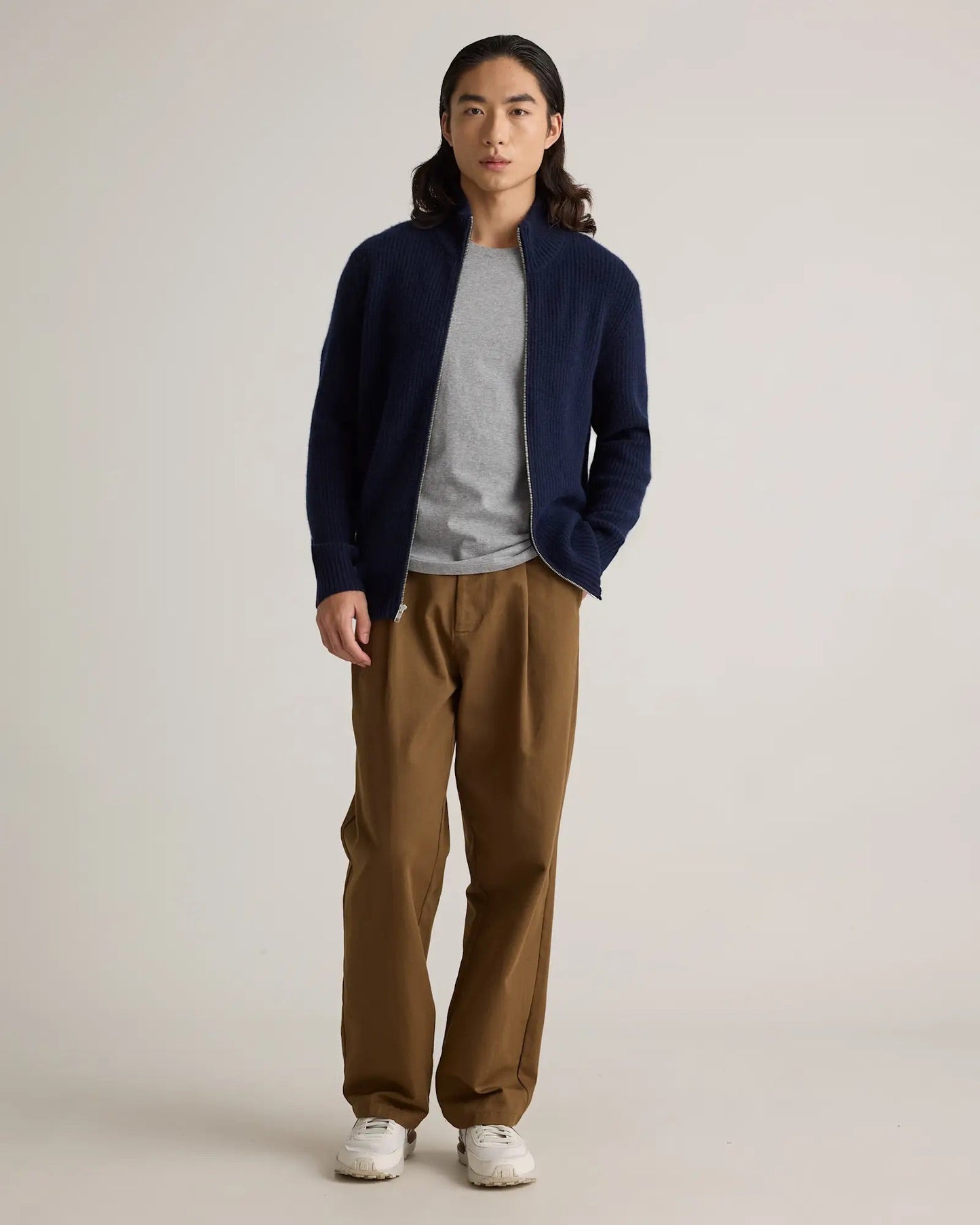 Men's 100% Cotton Front Zip Jumper - Navy Blue