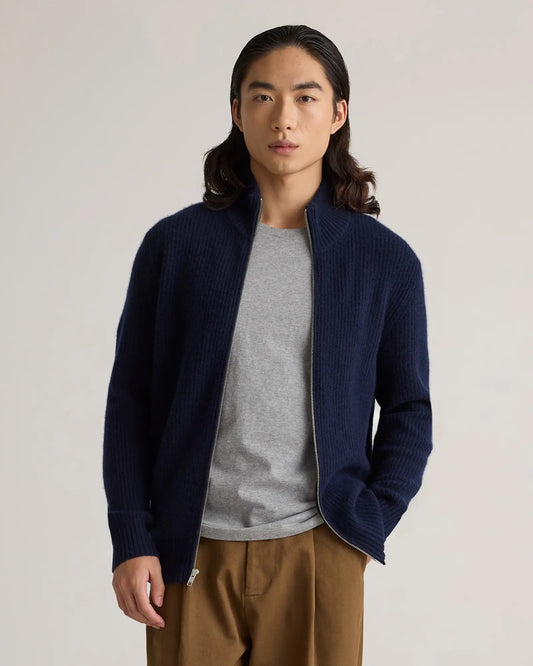 Men's 100% Cotton Front Zip Jumper - Navy Blue