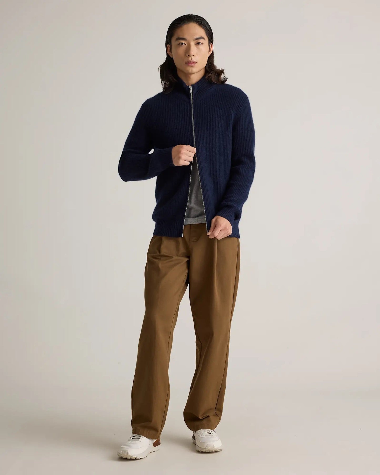 Men's 100% Cotton Front Zip Jumper - Navy Blue
