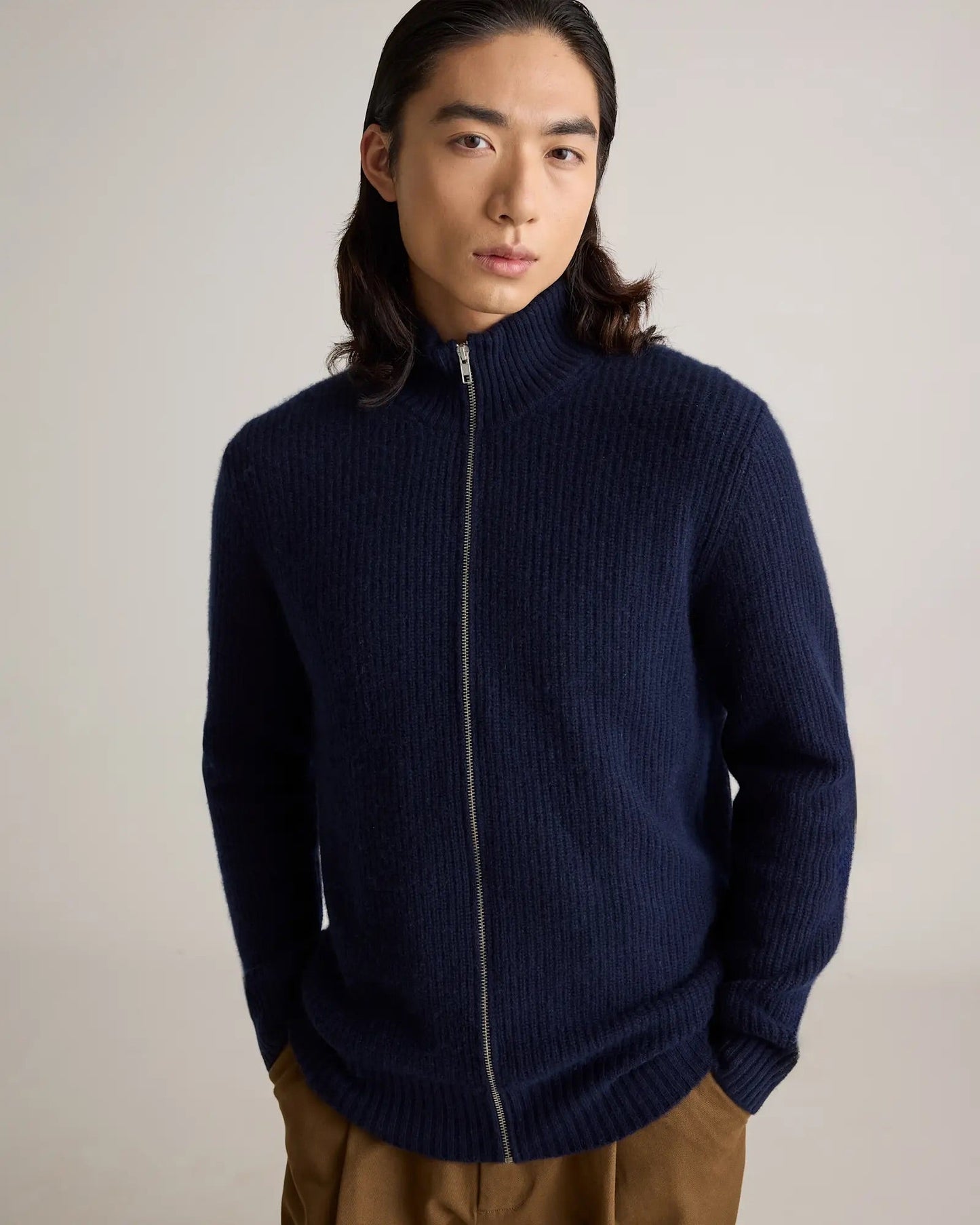 Men's 100% Cotton Front Zip Jumper - Navy Blue