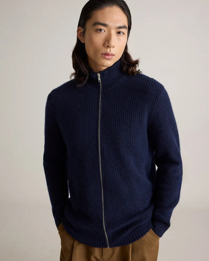 Men's 100% Cotton Front Zip Jumper - Navy Blue