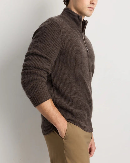 Men's 100% Cotton Zip-Up Jumper - Brown