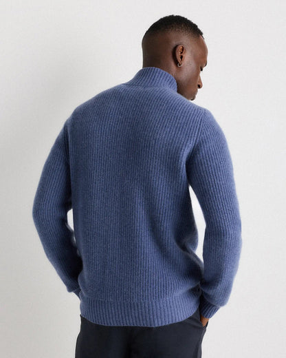 Men's 100% Cotton Jumper with Front Zipper - Blue
