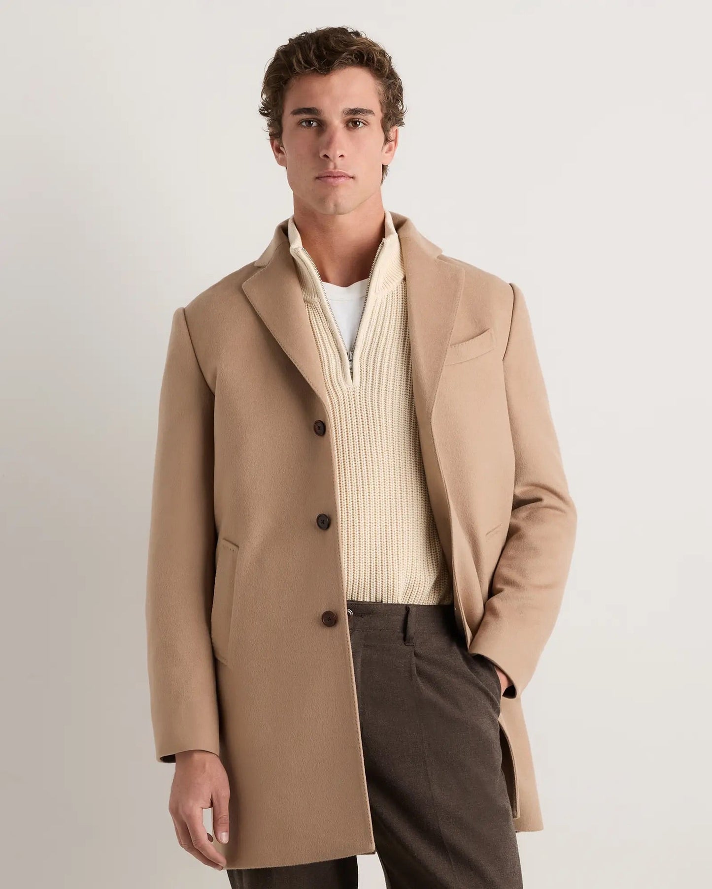 Men's Long Overcoat Jacket - Beige
