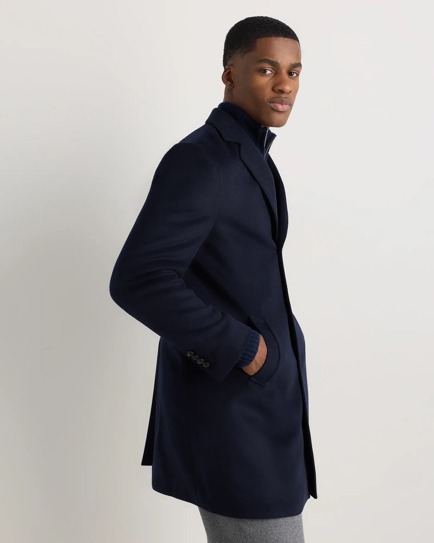 Men's Long Overcoat Jacket - Navy Blue