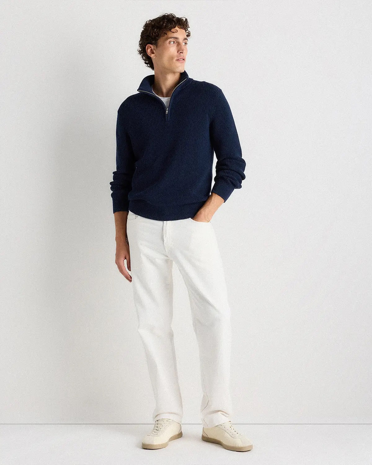 Ribbed Quarter Zip Jumper - Navy Blue