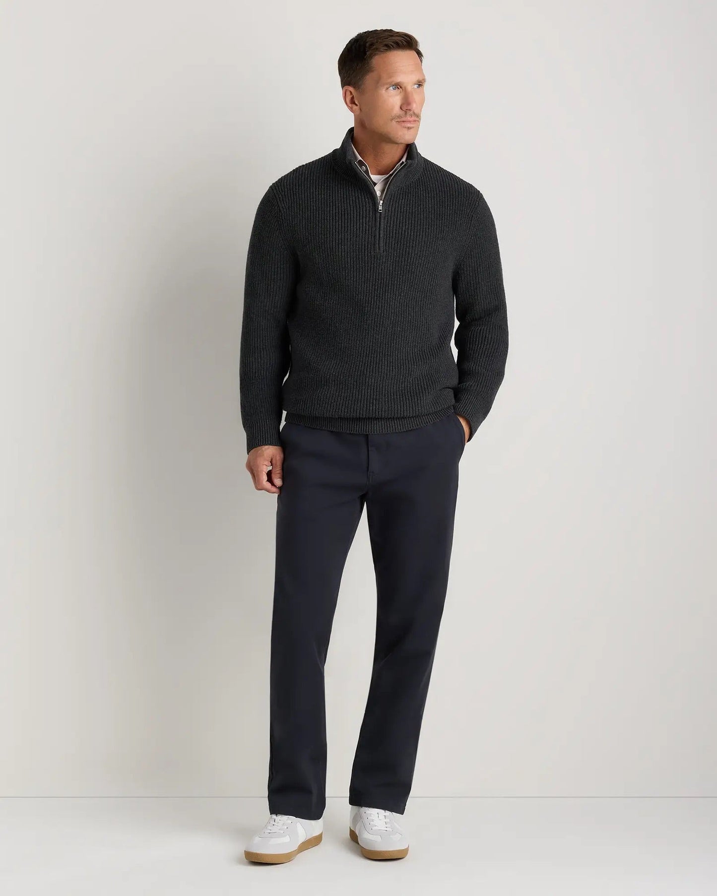 Ribbed Quarter Zip Jumper - Dark Grey