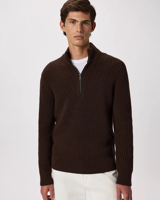 Ribbed Quarter Zip Jumper - Brown