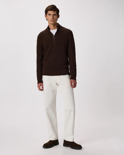 Ribbed Quarter Zip Jumper - Brown