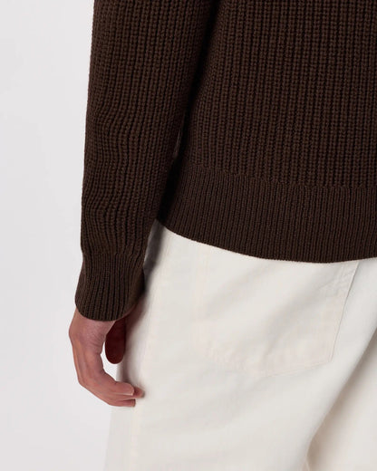 Ribbed Quarter Zip Jumper - Brown